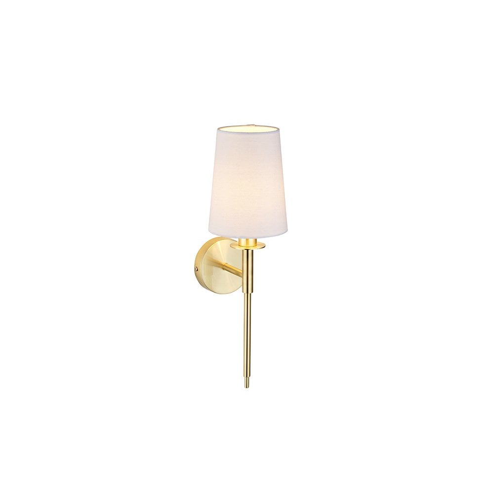 92955 1 Light Wall Light Satin Brass Plate & Vintage White Fabric Shade
