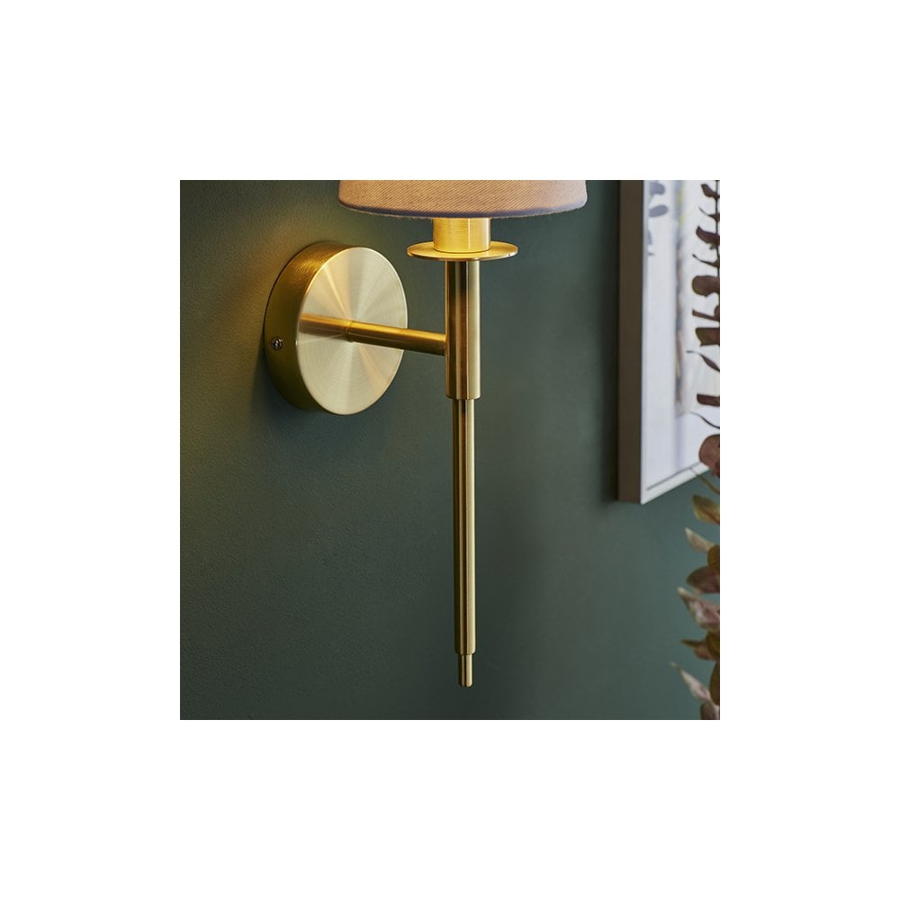 92955 1 Light Wall Light Satin Brass Plate & Vintage White Fabric Shade