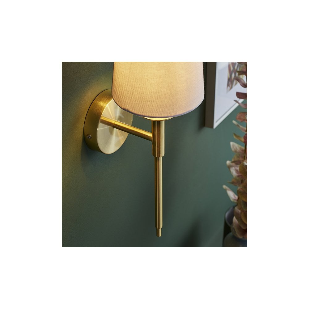 92955 1 Light Wall Light Satin Brass Plate & Vintage White Fabric Shade