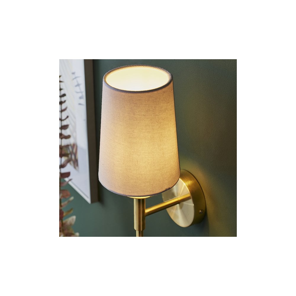 92955 1 Light Wall Light Satin Brass Plate & Vintage White Fabric Shade
