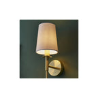 92955 1 Light Wall Light Satin Brass Plate & Vintage White Fabric Shade