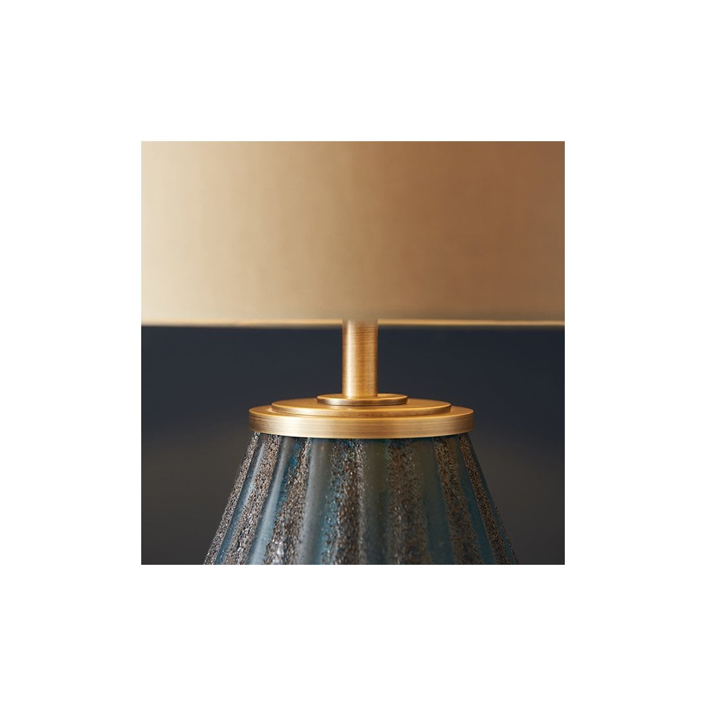 93059 1 Light Table Lamp Turquoise Tinted Glass & Gold Satin Fabric