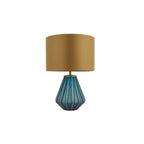 93059 1 Light Table Lamp Turquoise Tinted Glass & Gold Satin Fabric