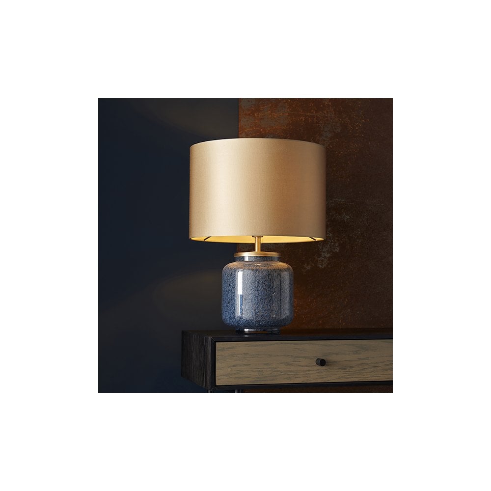 93067 1 Light Table Lamp Cobalt Glass & Gold Satin Fabric
