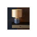 93067 1 Light Table Lamp Cobalt Glass & Gold Satin Fabric