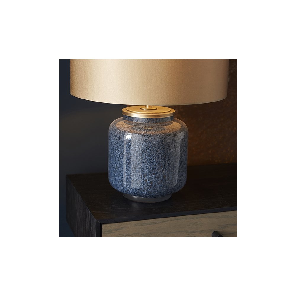 93067 1 Light Table Lamp Cobalt Glass & Gold Satin Fabric