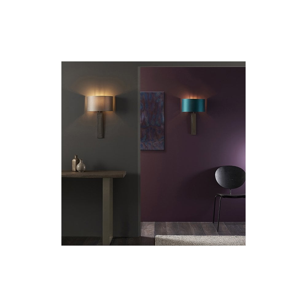 95271 1 Light Wall Light Brushed Bronze Plate & Mink Satin Fabric Shade