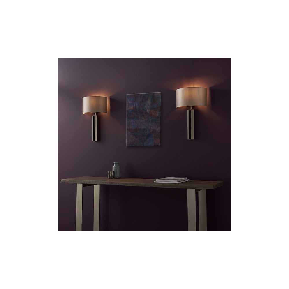 95449 1 Light Wall Light Brushed Bronze Plate & Mink Satin Fabric Shade
