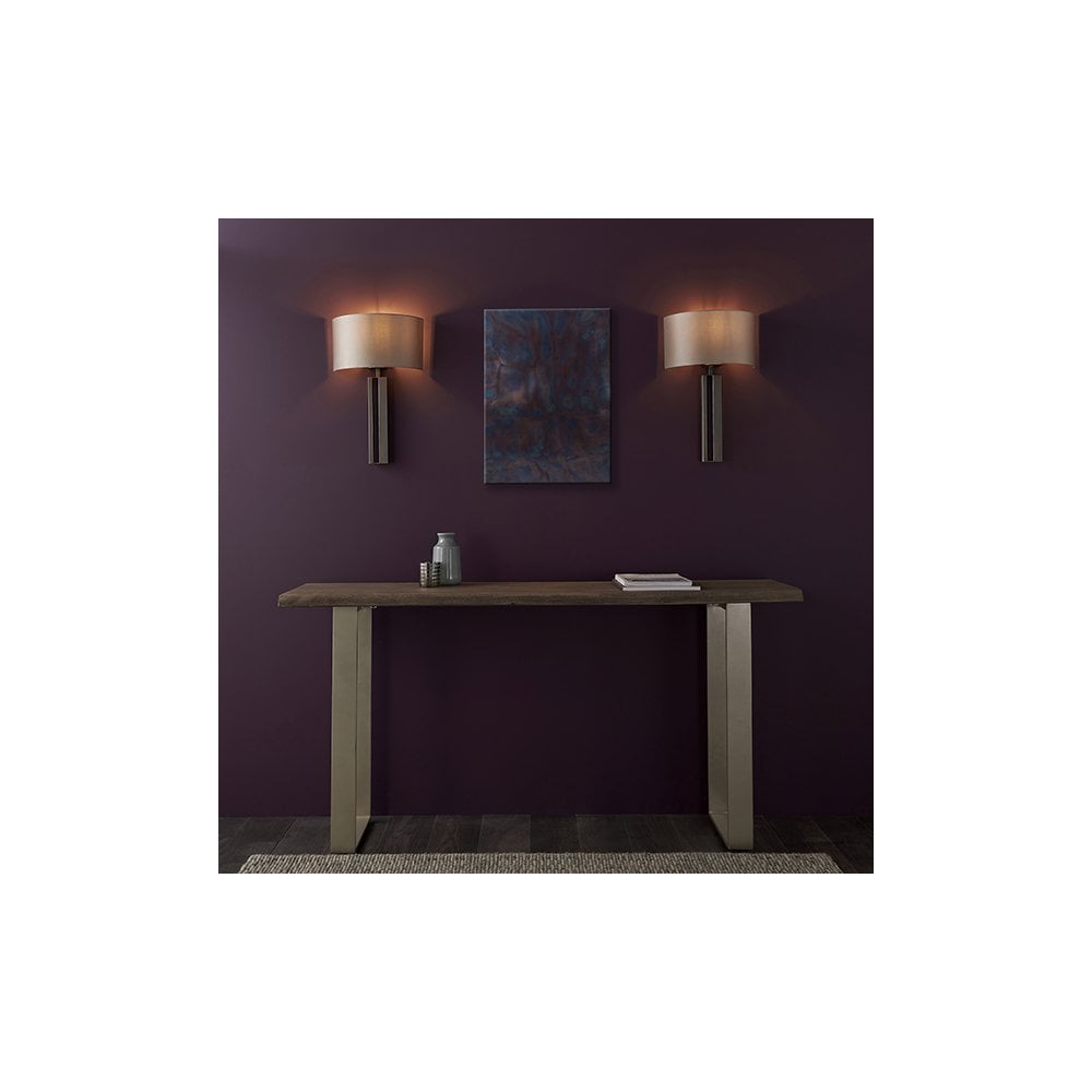 95449 1 Light Wall Light Brushed Bronze Plate & Mink Satin Fabric Shade