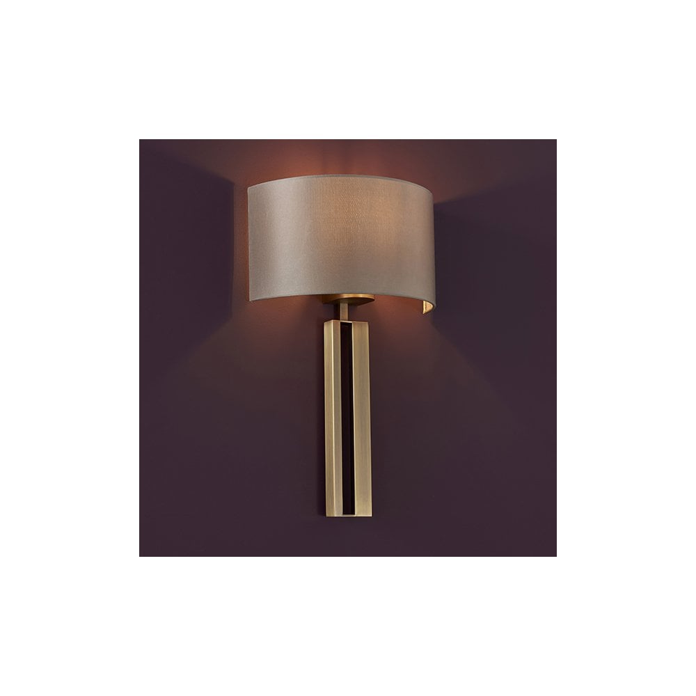95452 1 Light Wall Light Matt Antique Brass Plate & Mink Satin Fabric Shade