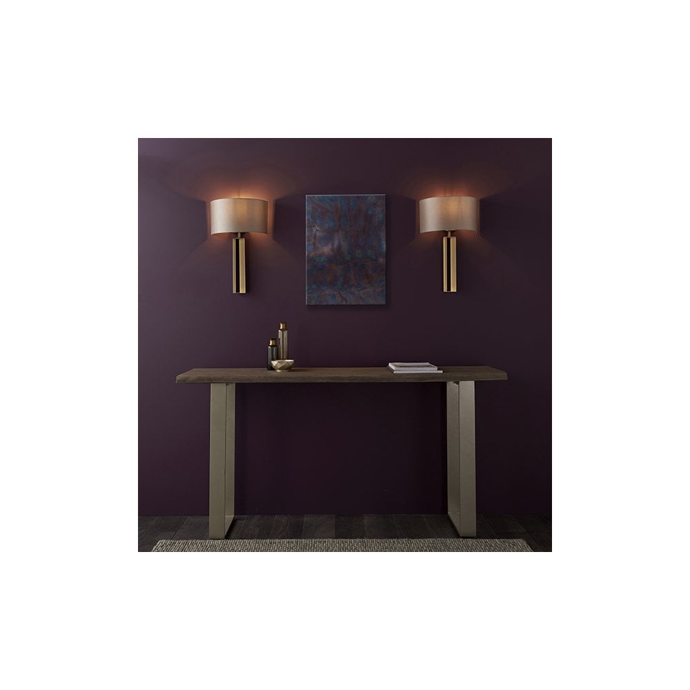 95452 1 Light Wall Light Matt Antique Brass Plate & Mink Satin Fabric Shade
