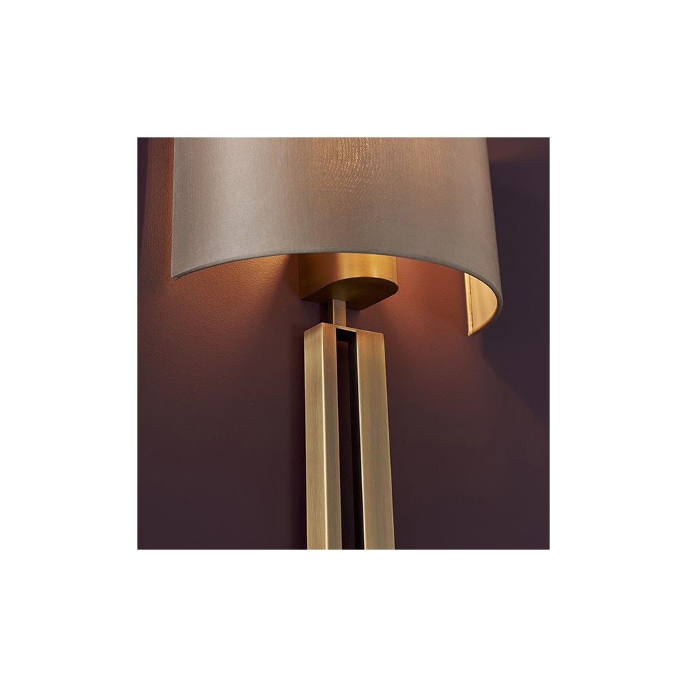 95452 1 Light Wall Light Matt Antique Brass Plate & Mink Satin Fabric Shade