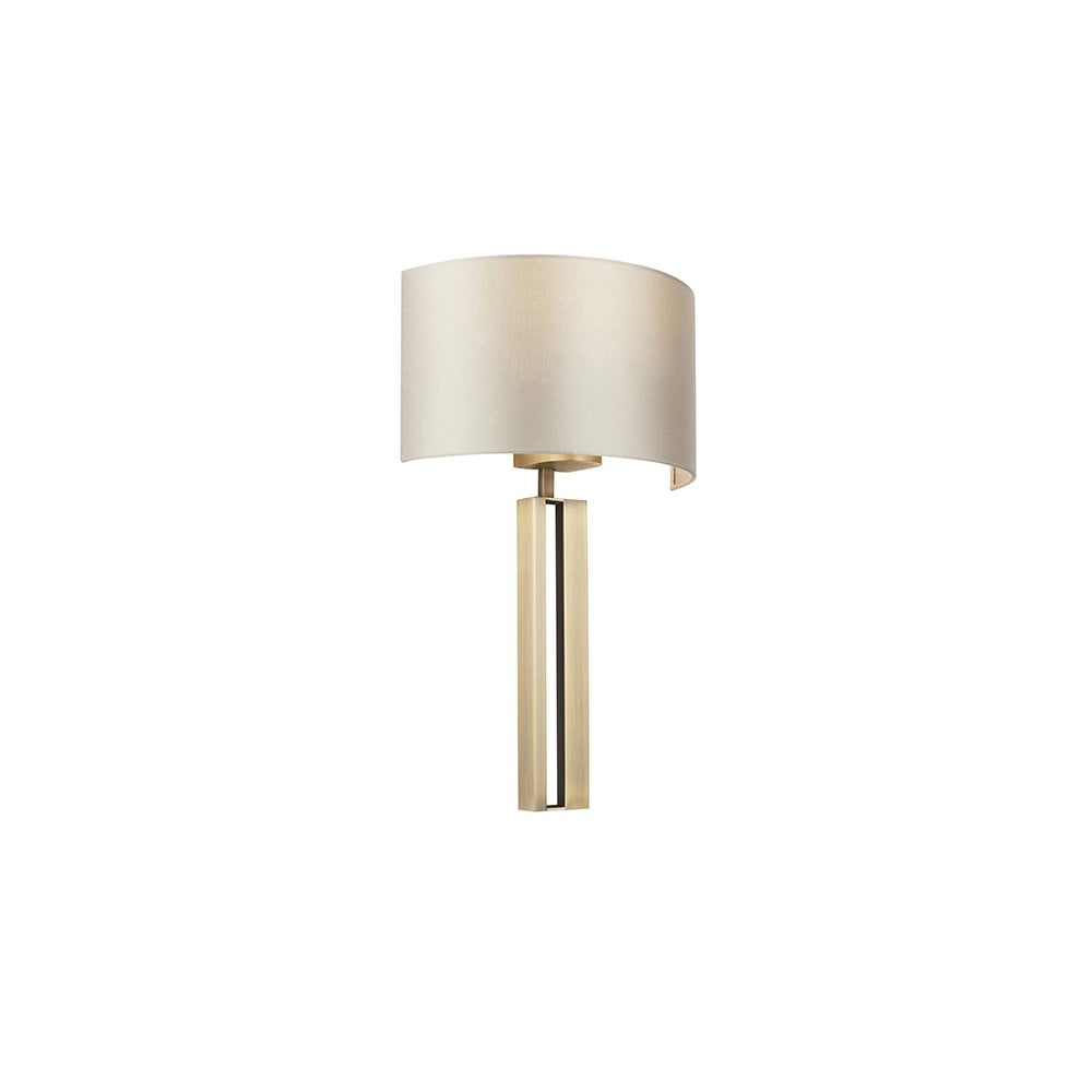 95452 1 Light Wall Light Matt Antique Brass Plate & Mink Satin Fabric Shade