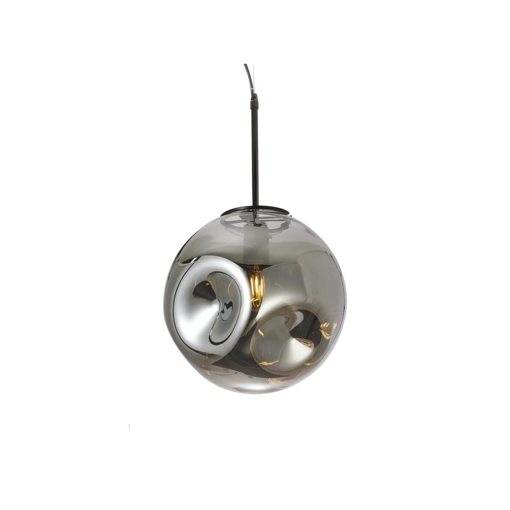 LE00309 Melting Glass Pendant  Round Light Smokey Grey Blown Glass