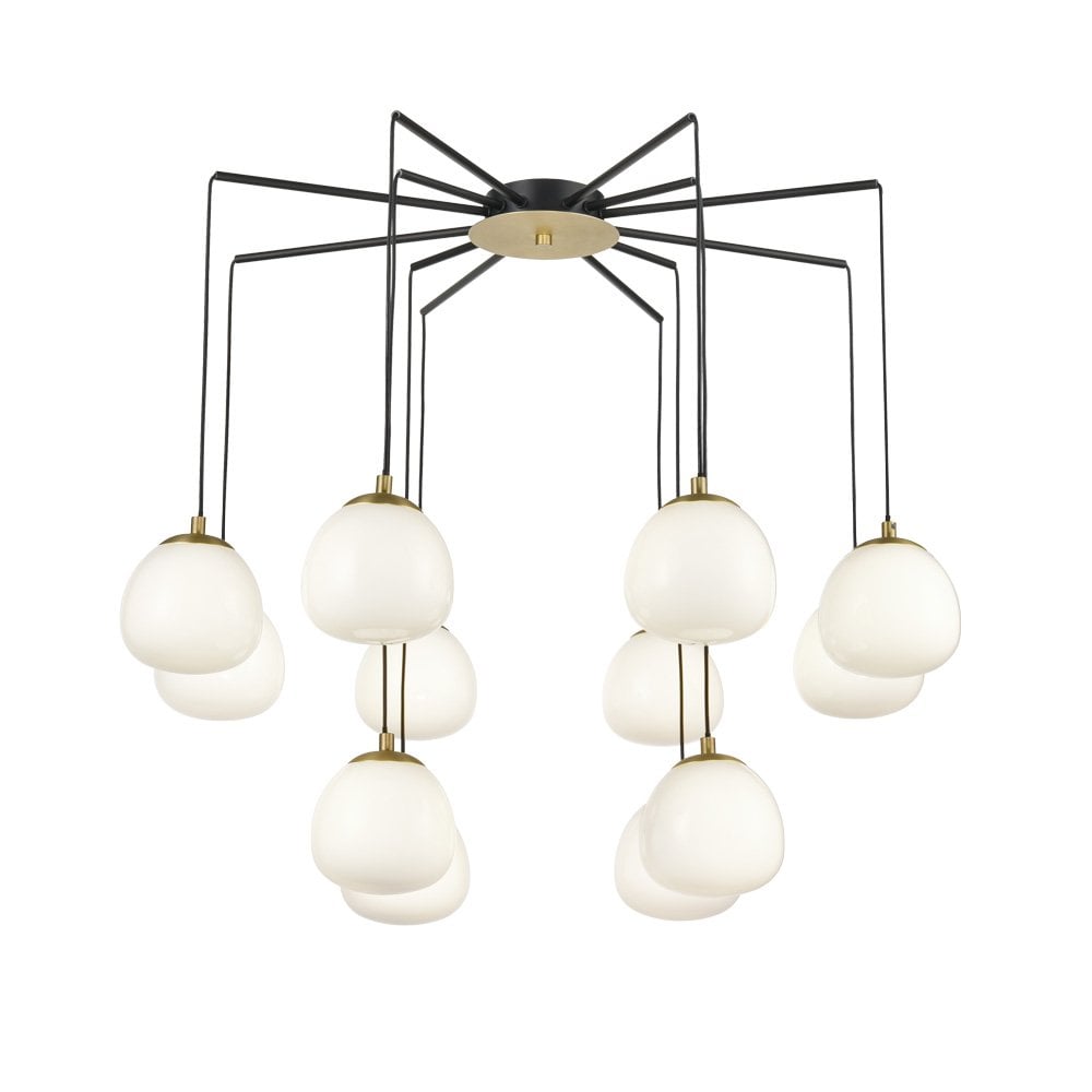 Vermeer 12 Light Pendant Black Gold Opal