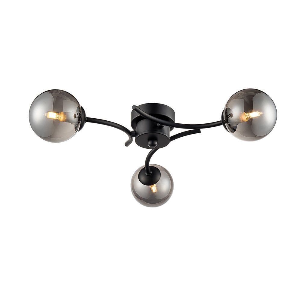 FL2438-3 Prophecy 3 Light Ceiling Fitting Black Smoke Glass