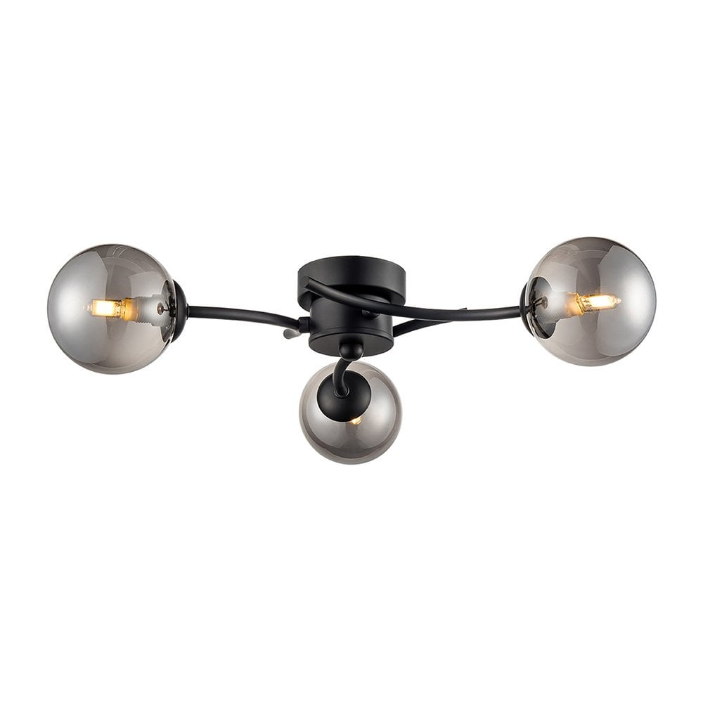FL2438-3 Prophecy 3 Light Ceiling Fitting Black Smoke Glass