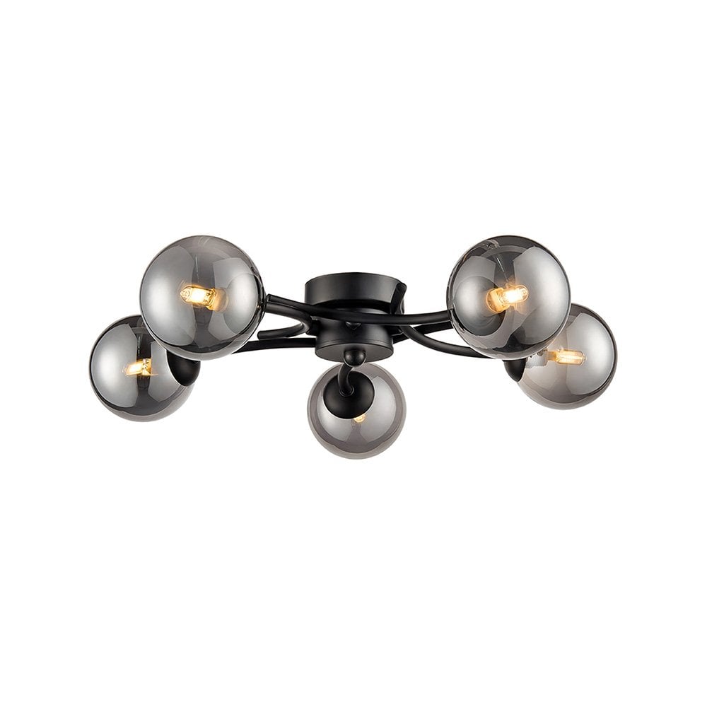 FL2438-5 Prophecy 5 Light Ceiling Fitting Black Smoke Glass