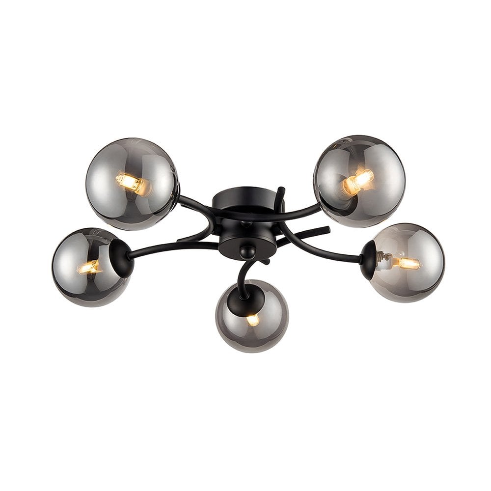 FL2438-5 Prophecy 5 Light Ceiling Fitting Black Smoke Glass