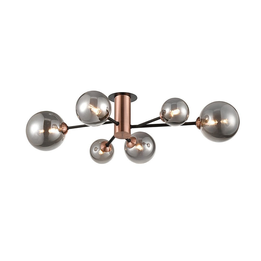 FL2442-6 Solstice 6 Light Ceiling Fitting Black Copper Smoke