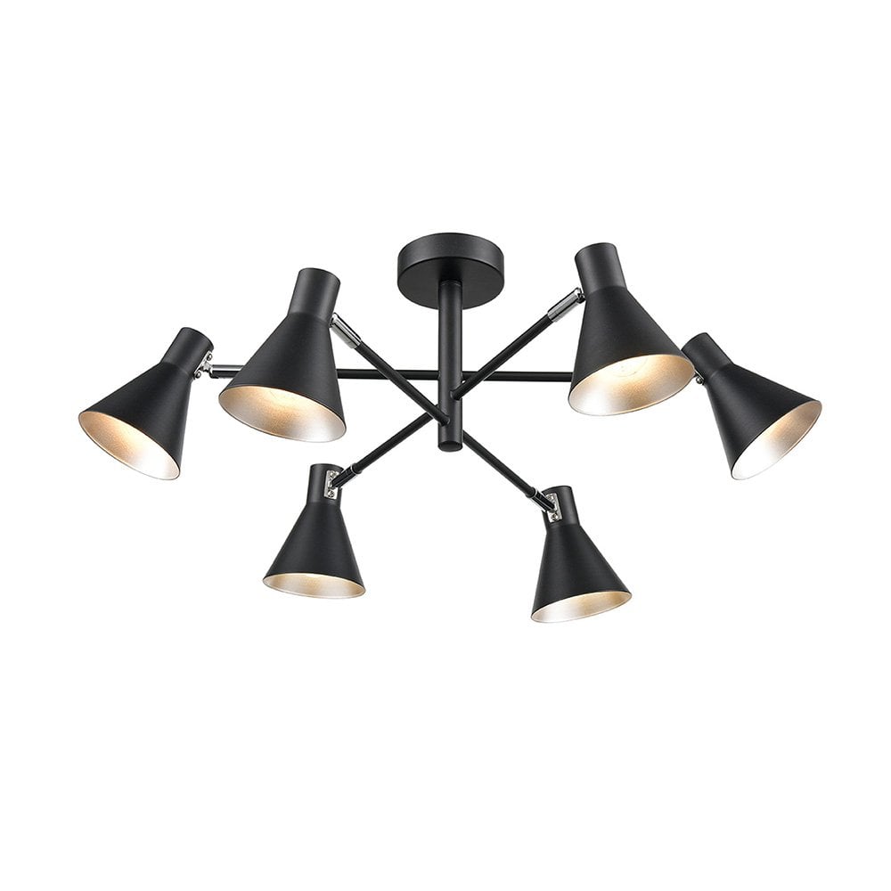 FL2443-6 Skoop 6 Light Ceiling Fitting Black Silver