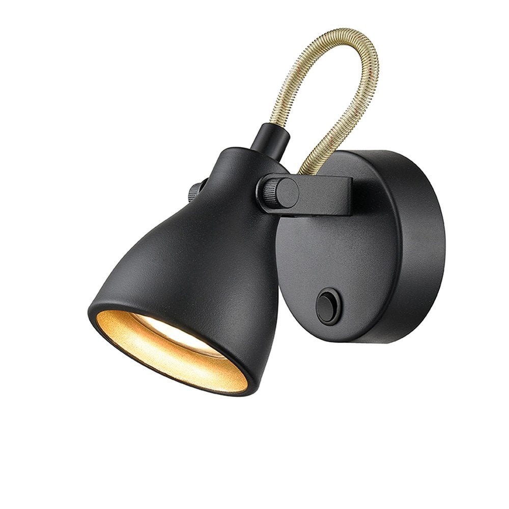 Taza 1 Light Spotlight Wall Bracket Black Gold