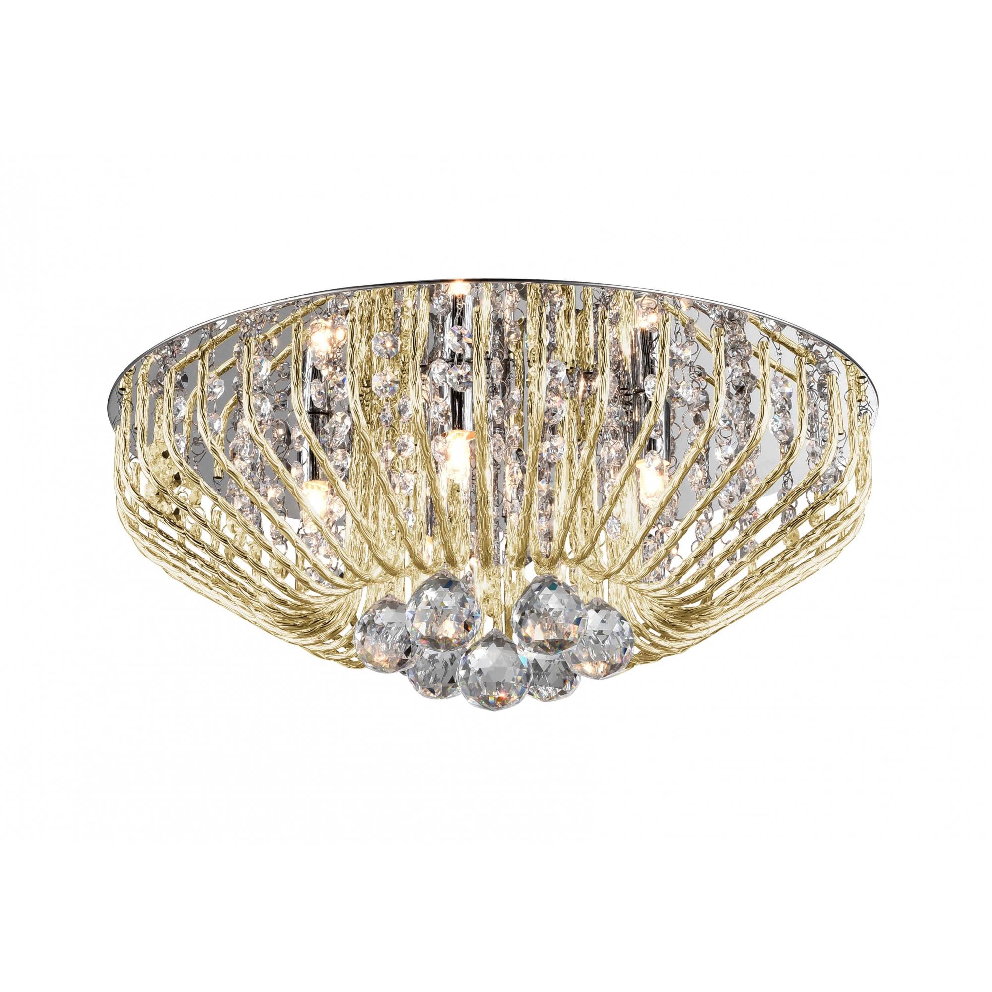 CFH508052/05/PL/G Carlo 5 Light Flush Ceiling Light Gold Crystal