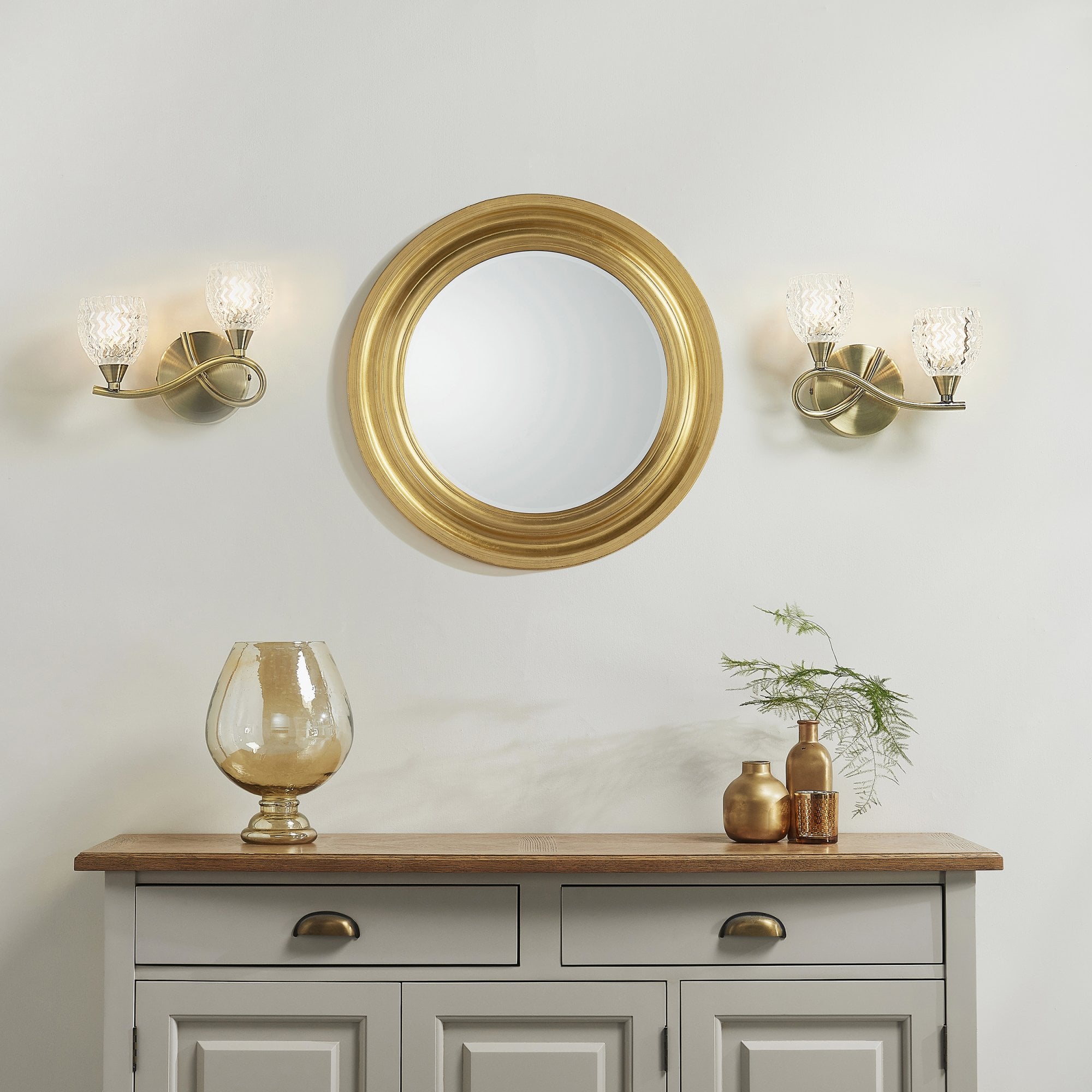 BOYER-2WBAB-L Boyer 2 Light Wall Light Brass Clear (S)