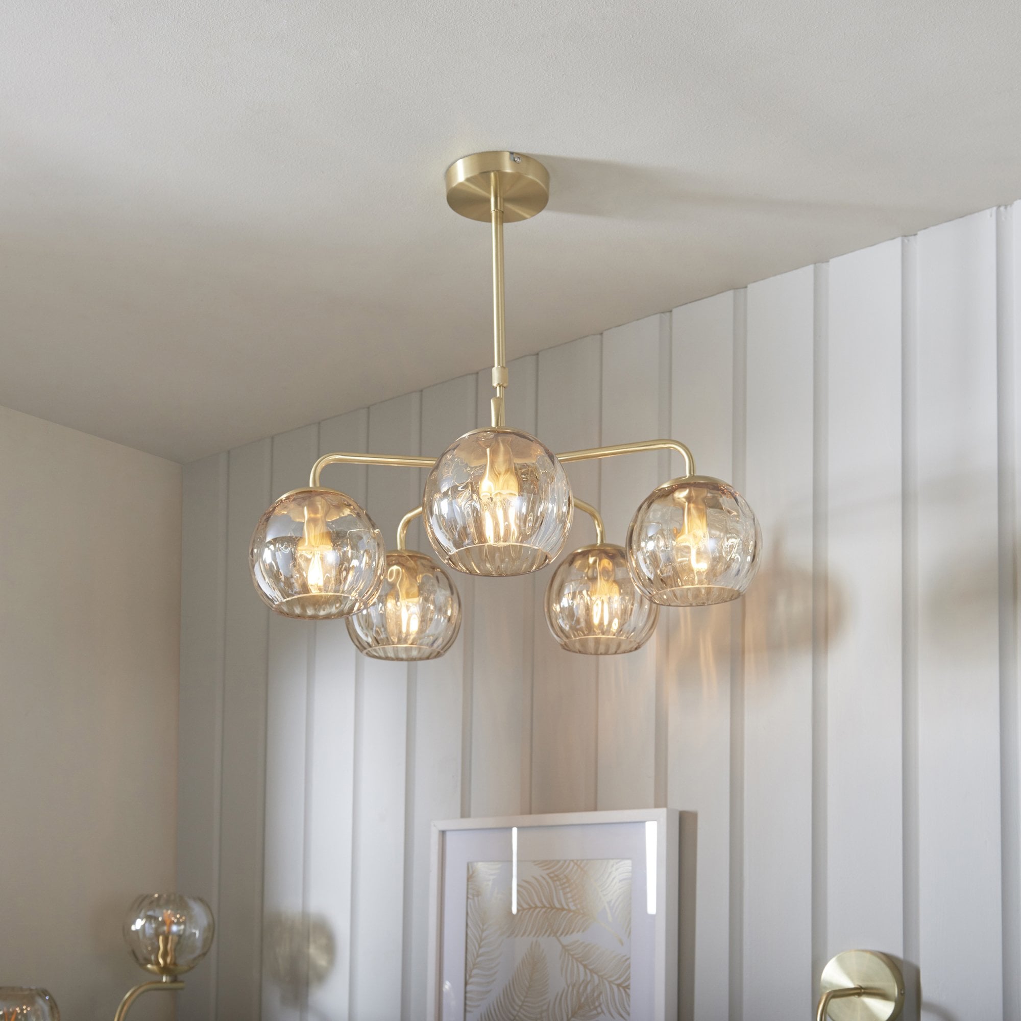 91969 Dimple 5 Light Pendant Brass Champagne