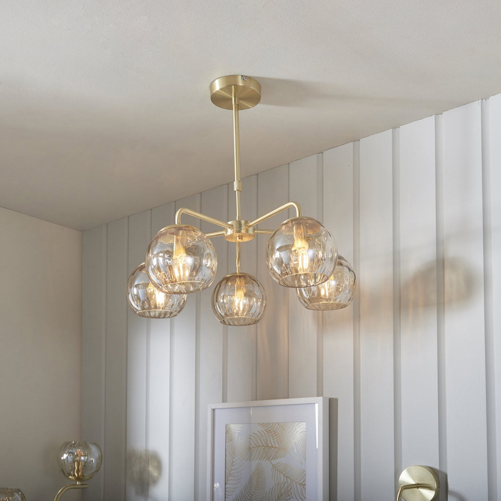 91969 Dimple 5 Light Pendant Brass Champagne