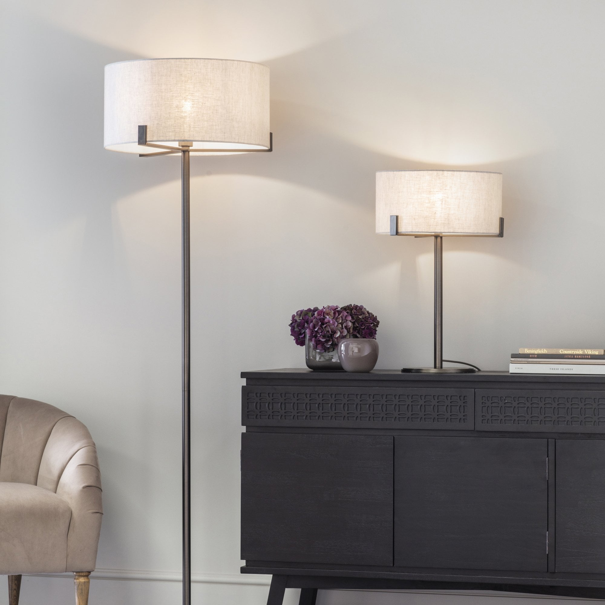 72634 Hayfield 1 Light Floor Lamp Bronze Linen
