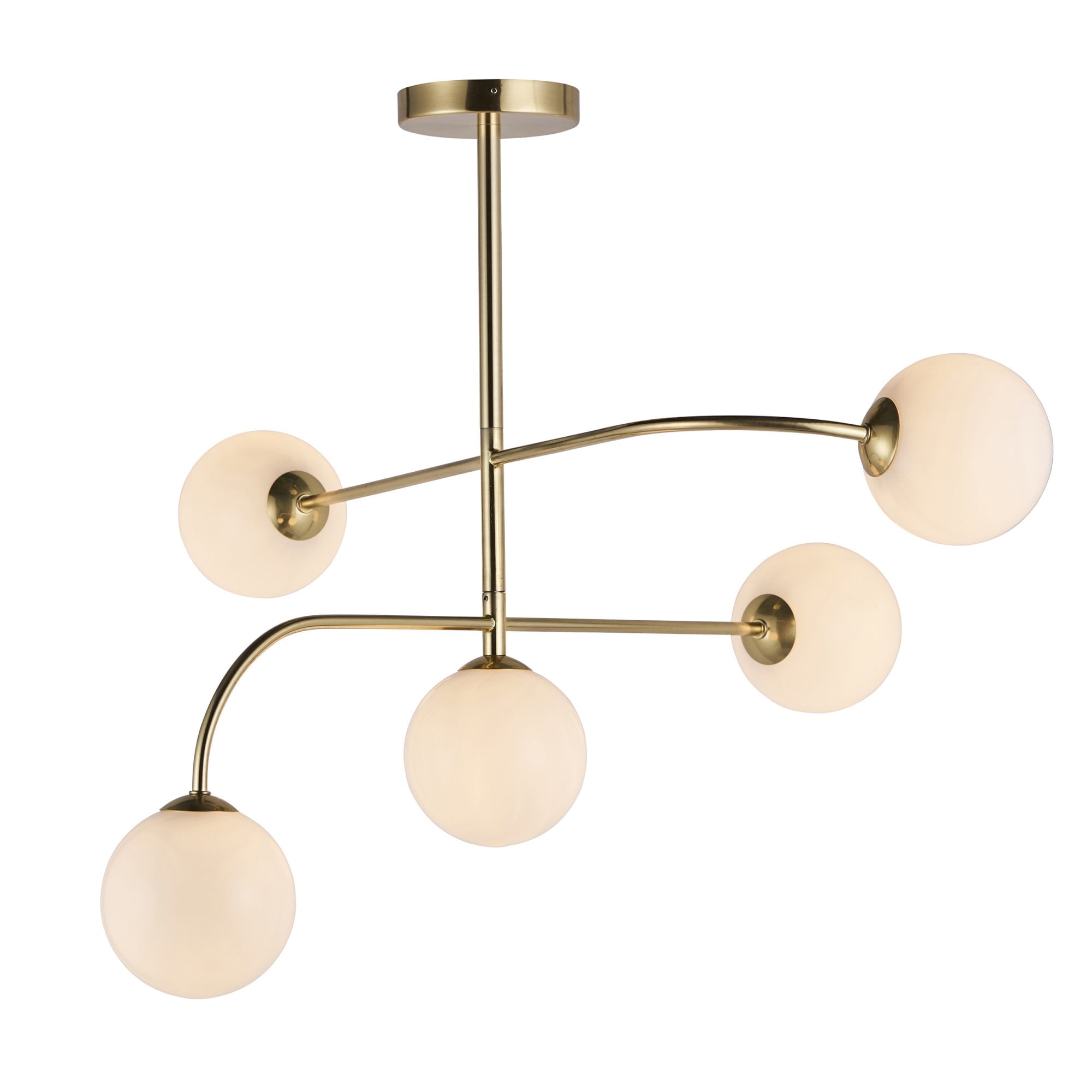 75939 Otto 5 Light Semi Flush Ceiling Light Brass Opal