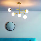 75939 Otto 5 Light Semi Flush Ceiling Light Brass Opal