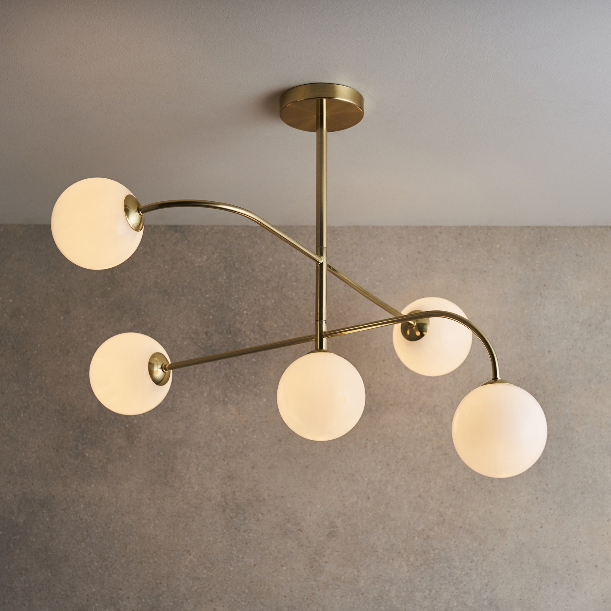 75939 Otto 5 Light Semi Flush Ceiling Light Brass Opal