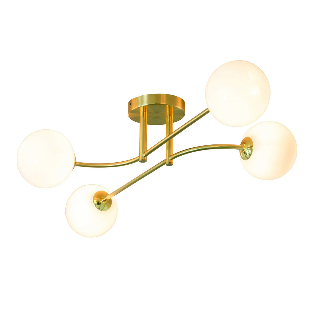 75959 Otto 4 Light Semi Flush Ceiling Light Brass Opal