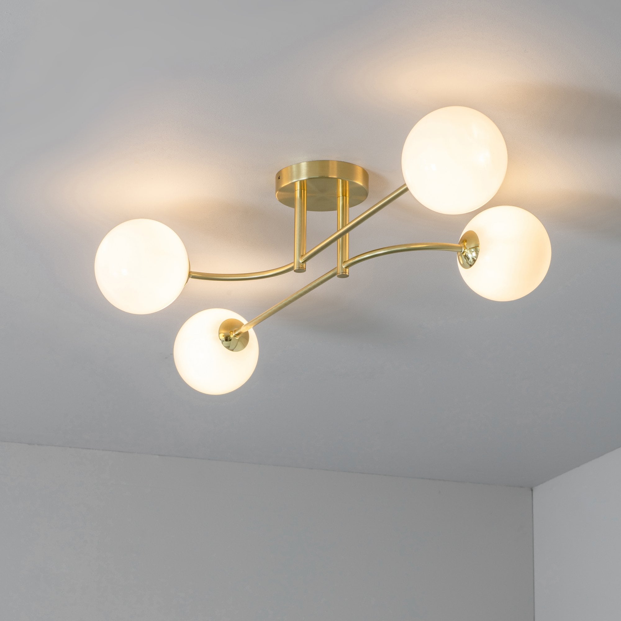75959 Otto 4 Light Semi Flush Ceiling Light Brass Opal