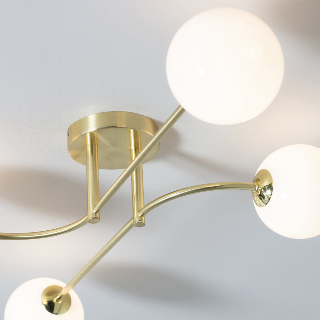 75959 Otto 4 Light Semi Flush Ceiling Light Brass Opal
