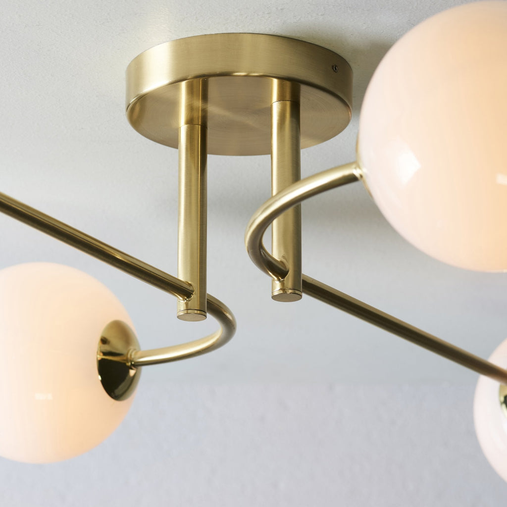 75959 Otto 4 Light Semi Flush Ceiling Light Brass Opal