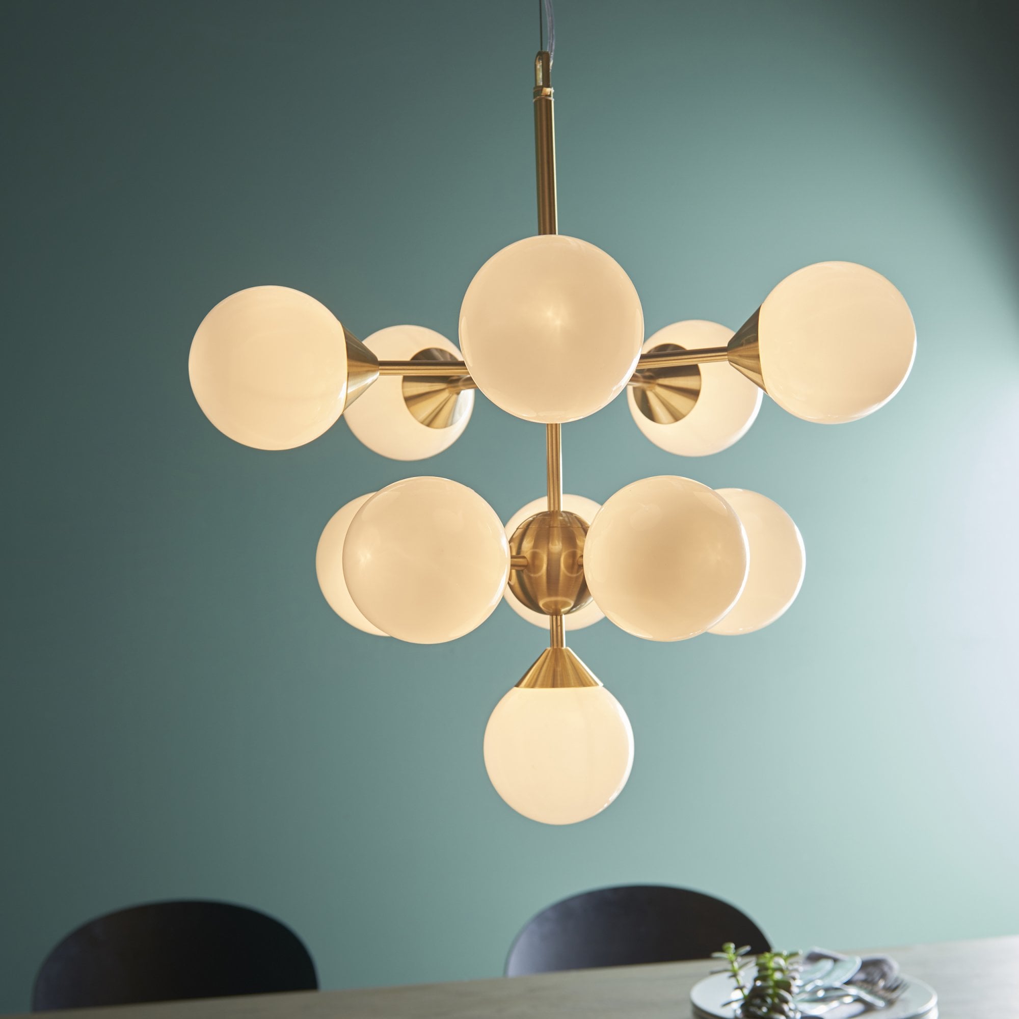 76500 Oscar 11 Light Pendant Brass White