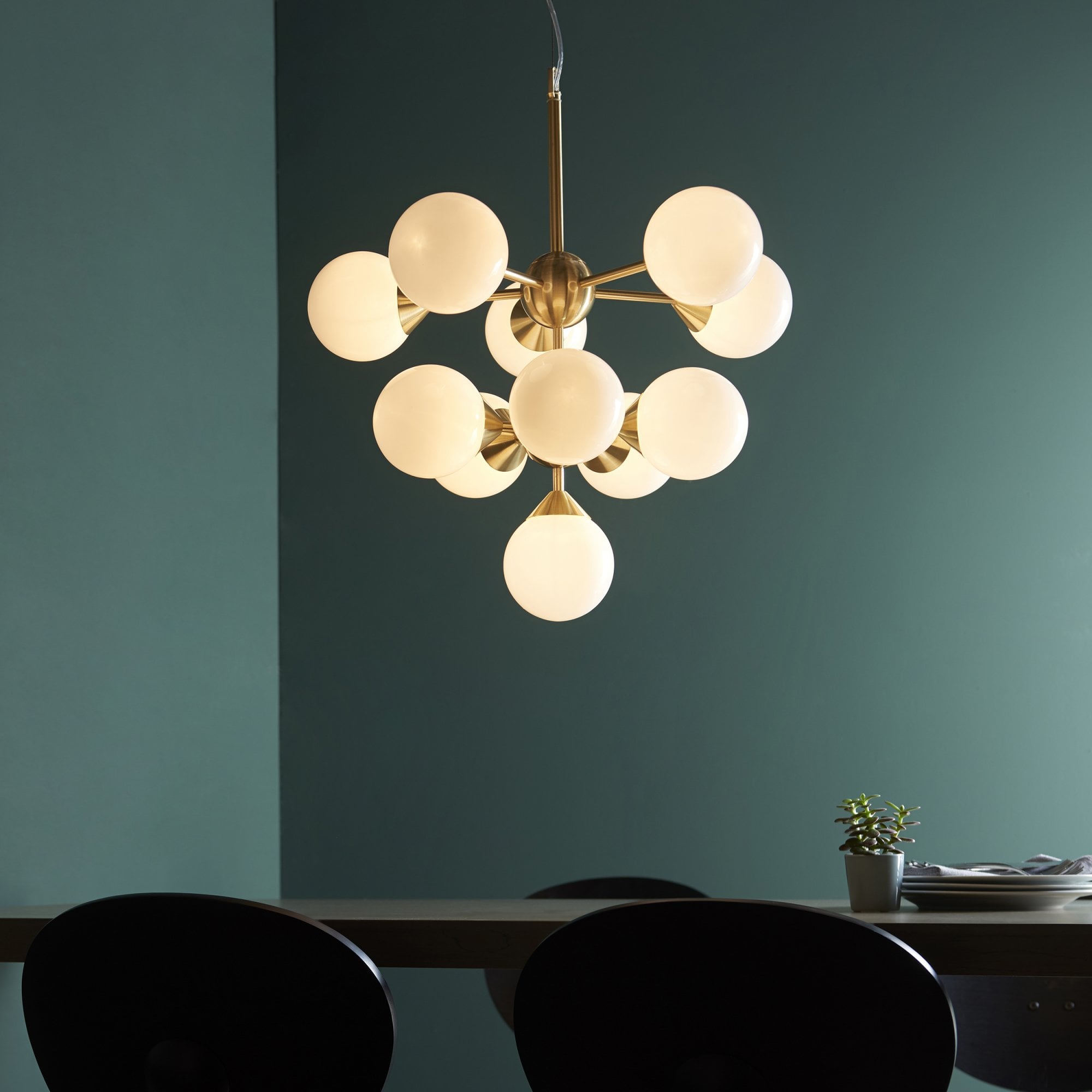 76500 Oscar 11 Light Pendant Brass White