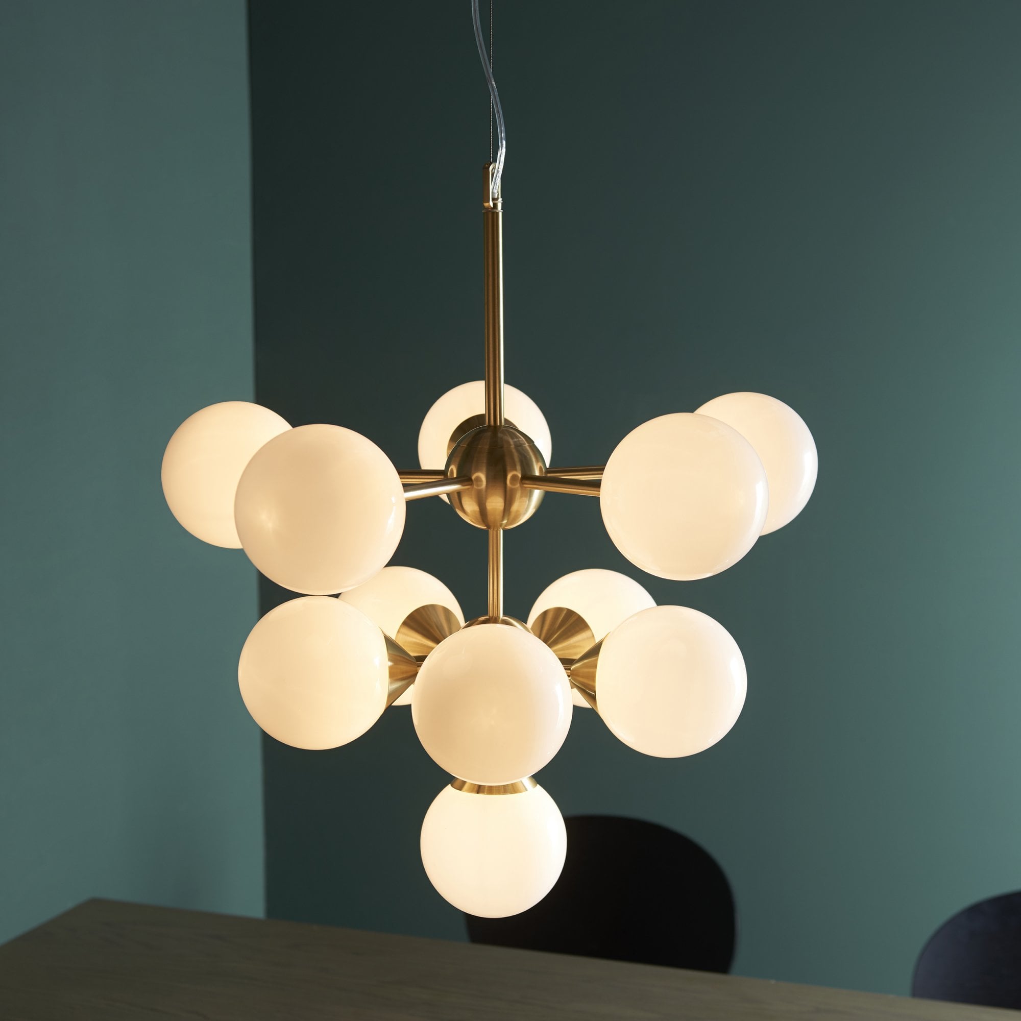 76500 Oscar 11 Light Pendant Brass White