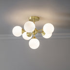 76501 Oscar 6 Light Semi Flush Ceiling Light Brass White