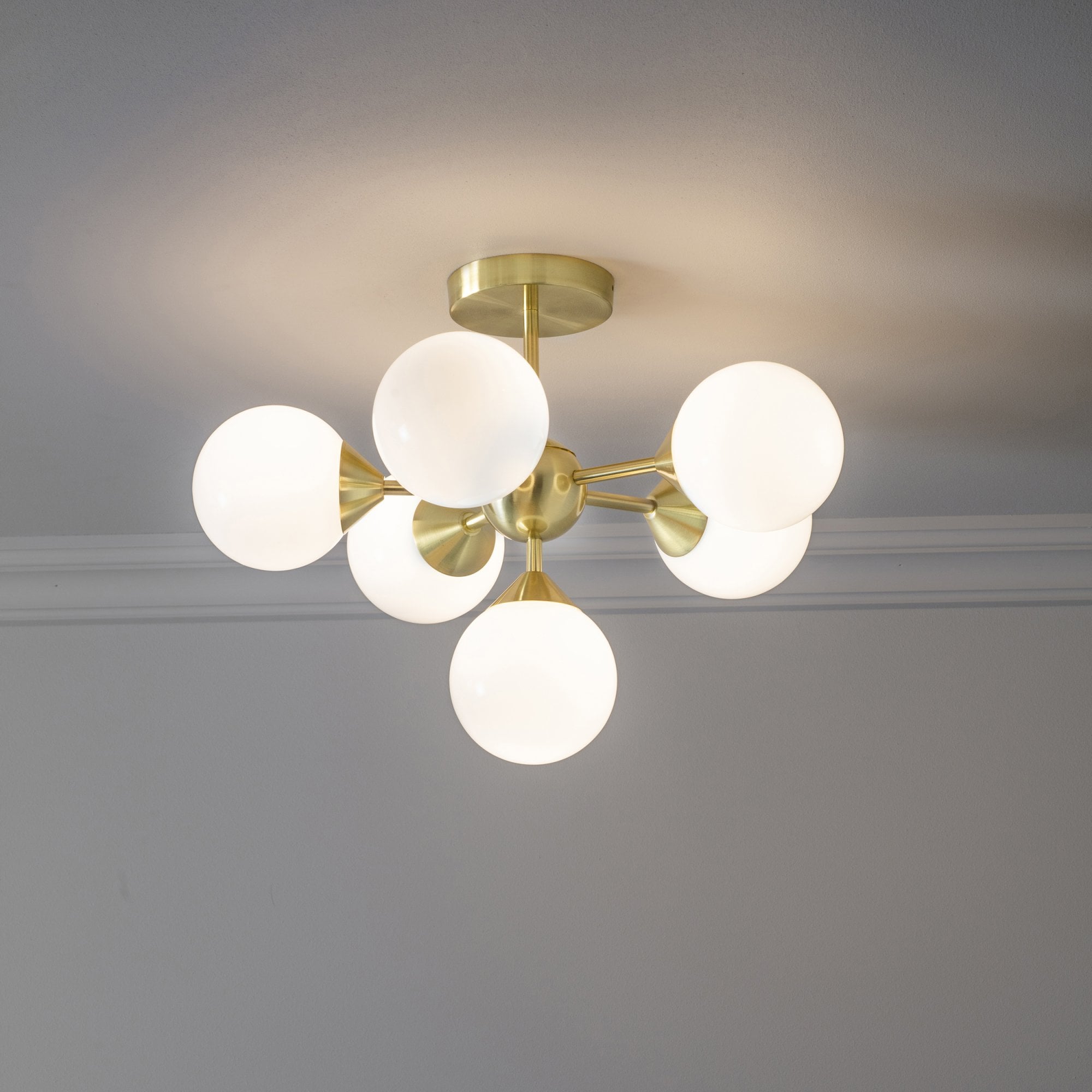 76501 Oscar 6 Light Semi Flush Ceiling Light Brass White