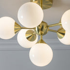76501 Oscar 6 Light Semi Flush Ceiling Light Brass White
