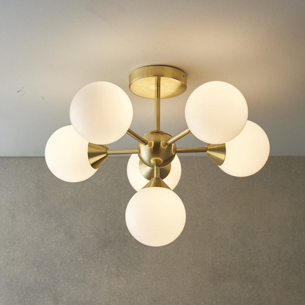 76501 Oscar 6 Light Semi Flush Ceiling Light Brass White