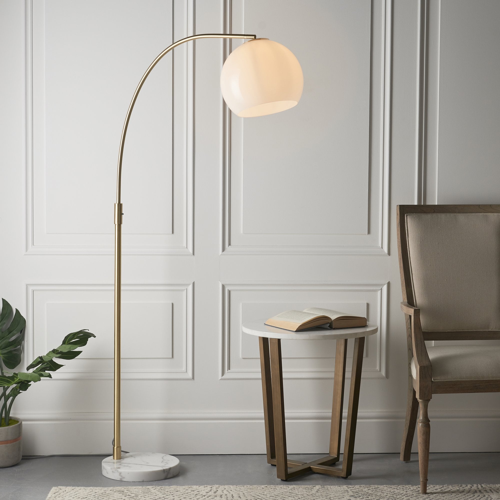 76613 Otto 1 Light Floor Lamp Brass White Opal