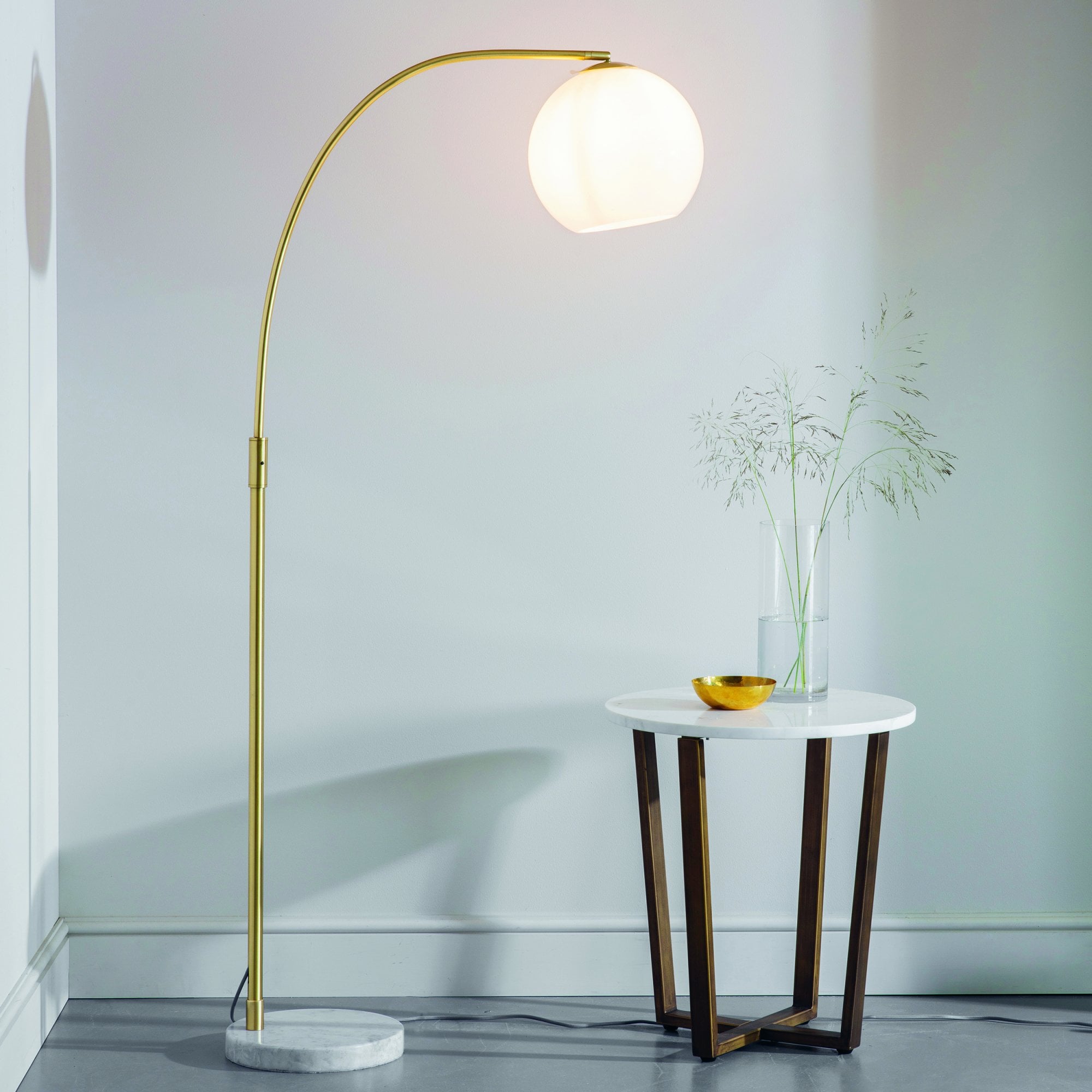 76613 Otto 1 Light Floor Lamp Brass White Opal