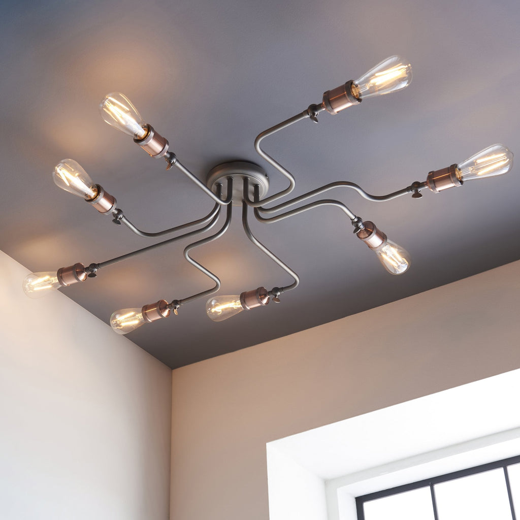 Hal 8 Light Semi Flush Ceiling  Light Copper Pewter