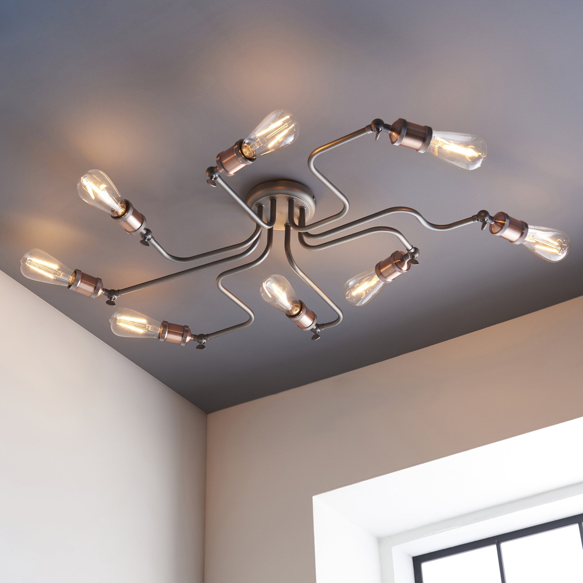 Hal 8 Light Semi Flush Ceiling  Light Copper Pewter