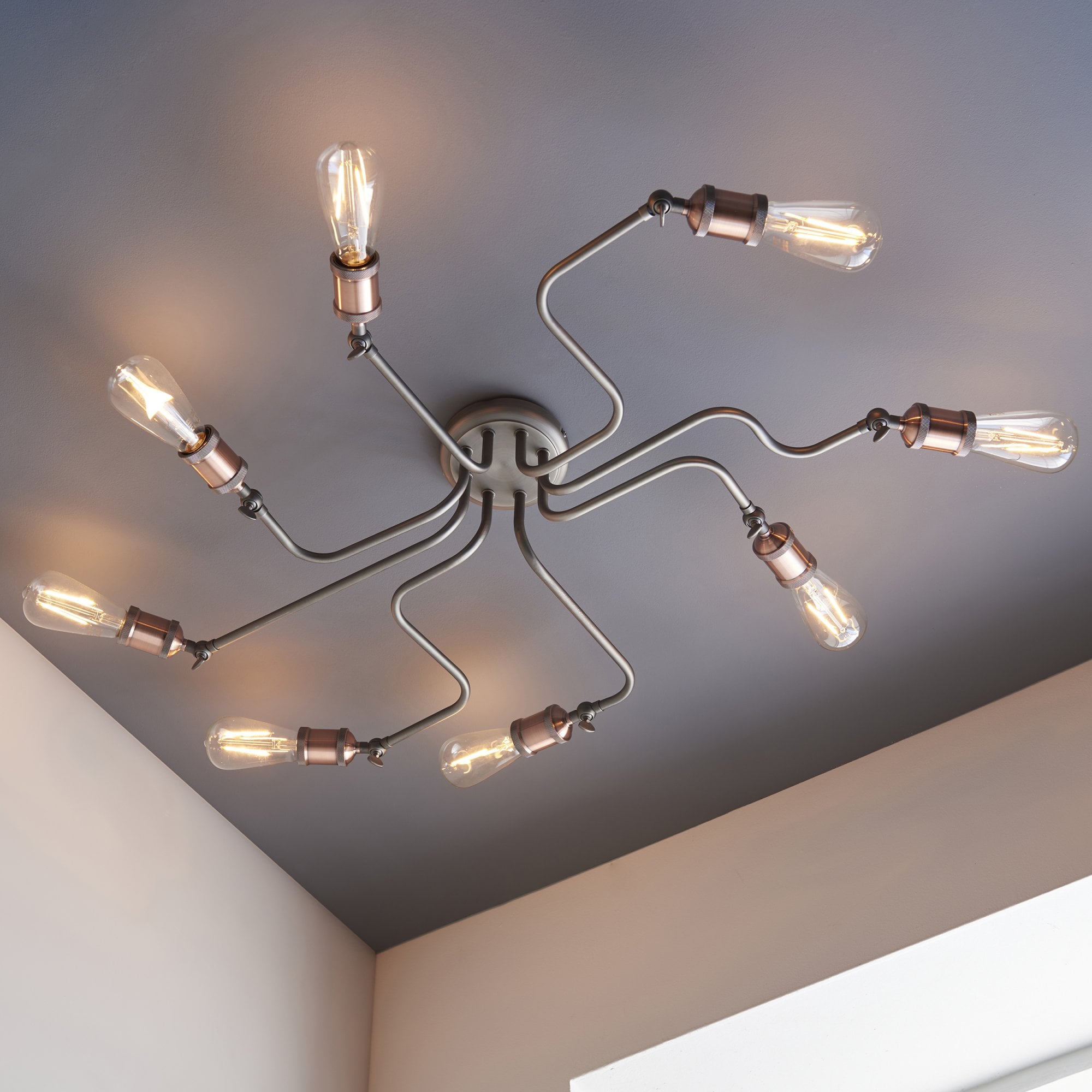Hal 8 Light Semi Flush Ceiling  Light Copper Pewter